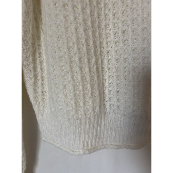 Anthropologie Sweater Large Womens Knit Cream Ruffle Open Knit - Picture 7 of 13